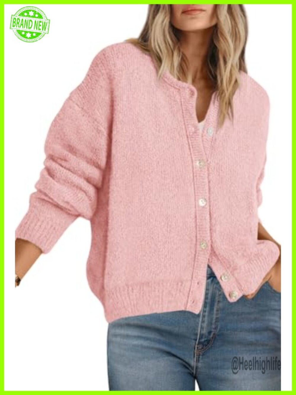 Long Sleeve Crewneck Button Down Cardigan Sweater Lightweight Knit